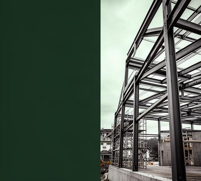 Stahlkonstruktion eines wachsenden Gebäudes auf einer Baustelle bei Zürich mit sichtbaren Trägern